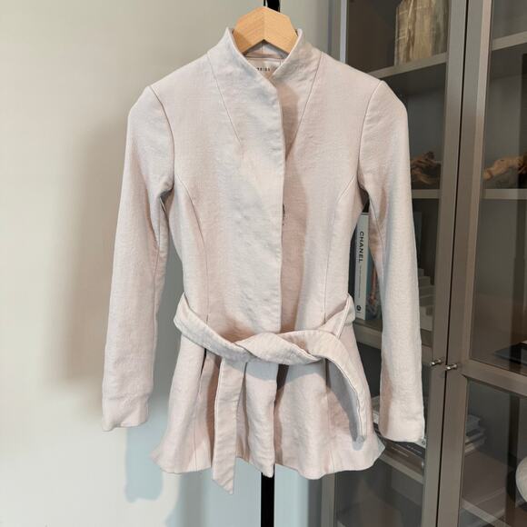 Reiss Felton Wool Belted Jacket Crepe Concealed Button Cloud Blazer Size 0 - Picture 2 of 7